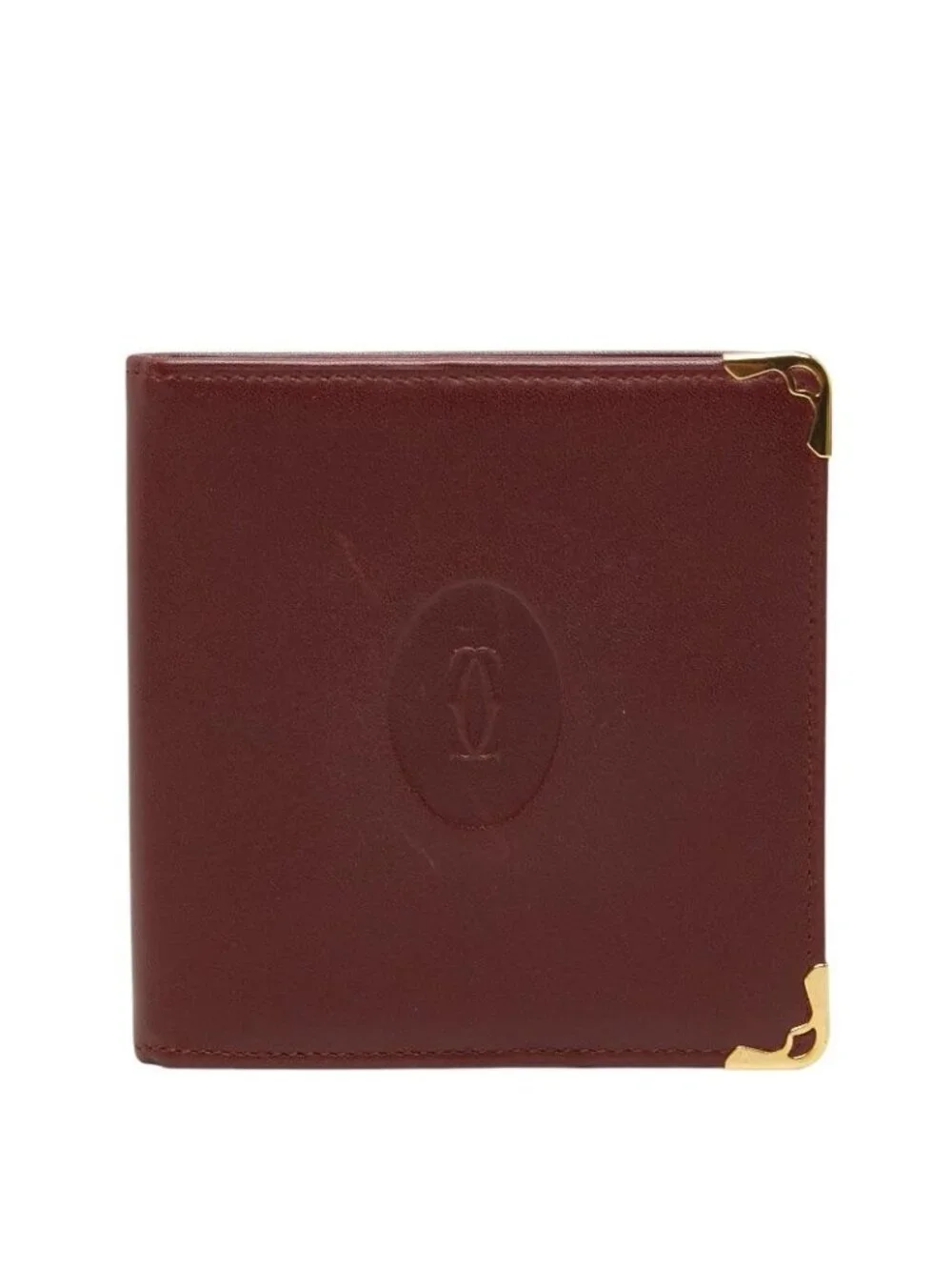 Cartier Must Line Bifold Wallet Billfold Wine Red Bordeaux Leather